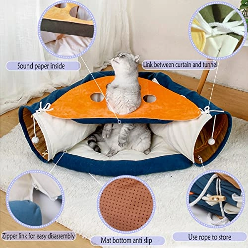 2-in-1 Collapsible Cat Tunnel - 21.7 x 49.61 inches Flannel, Paper, Suede