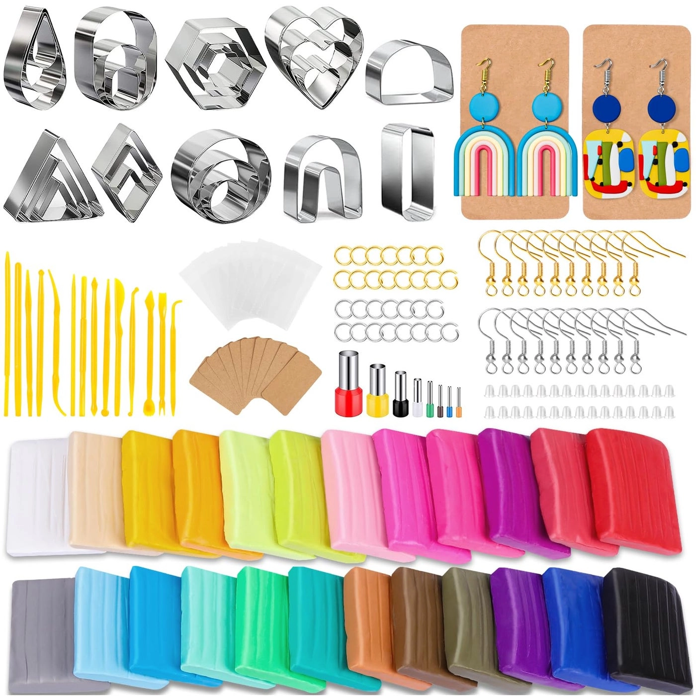 Snoghmil Polymer Clay Earring Making Kit - 32pcs Polymer Clay Cutters 24pcs Oven Bake Clay 30 Set Earring Rings&Hooks Gift Box