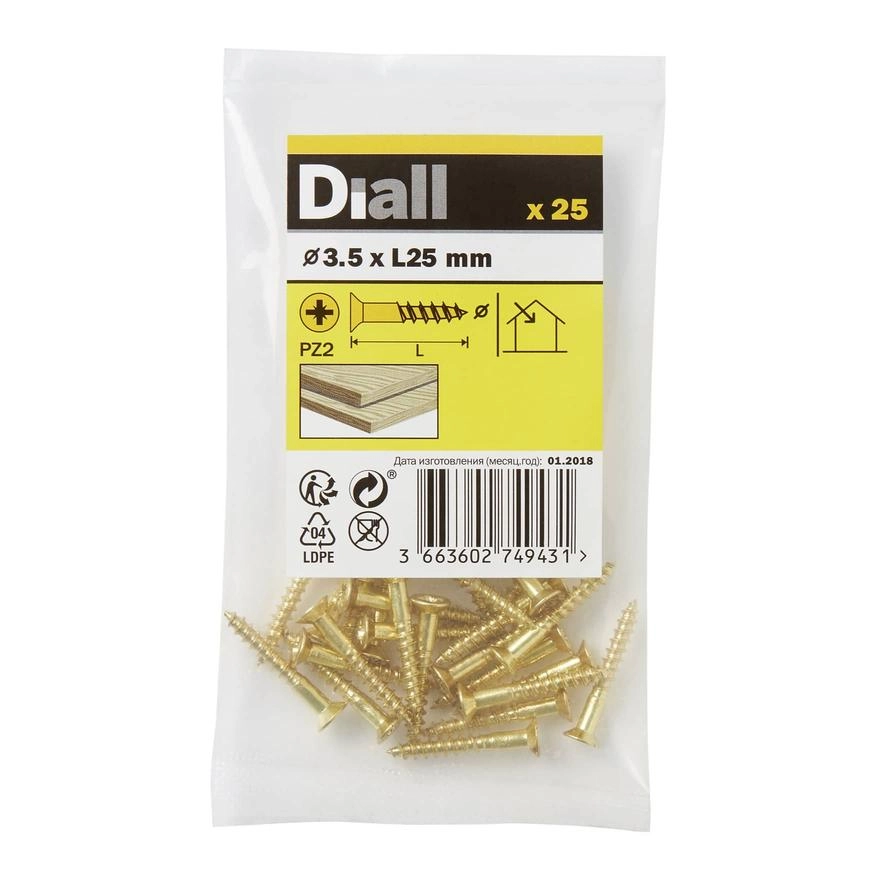 Diall Brass Wood Screw Pack 3.5mm 25mm