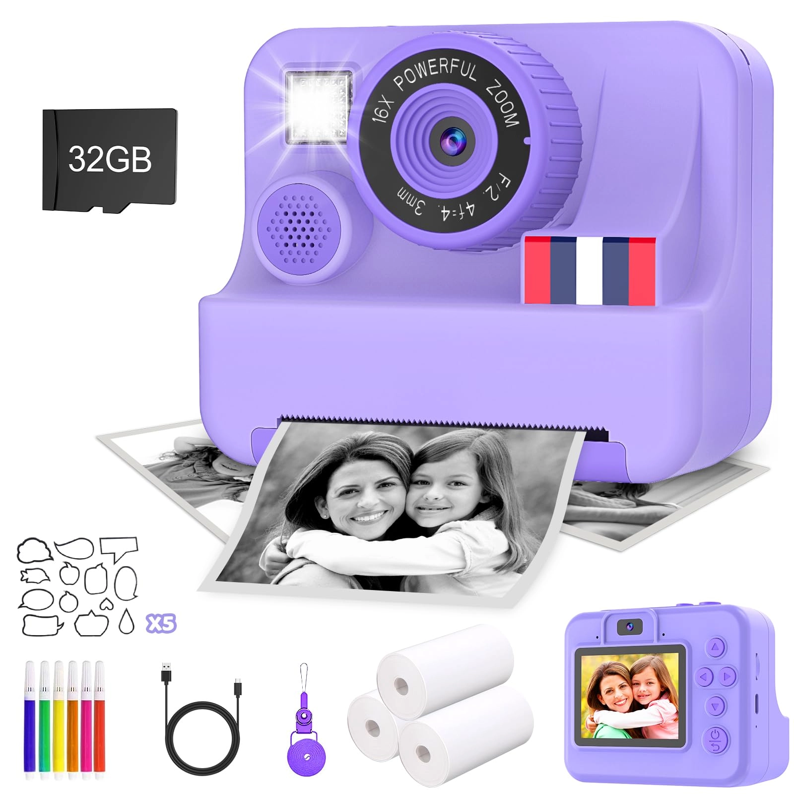 Yosfeng Instant Print Camera - 2.4 Inch 32GB 1080P