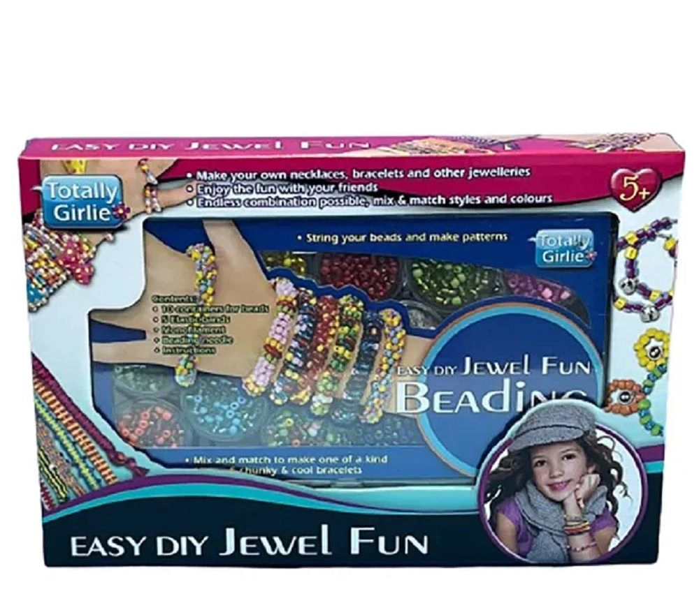 Easy Jewel Fun Beading DIY Crafts Kit - 10 containers 5 elastic bands