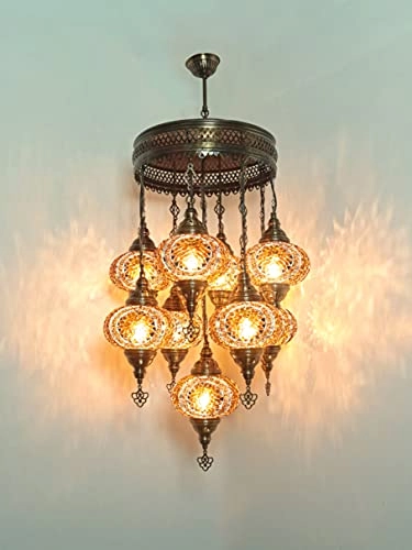 Turkish Mosaic Chandelier - 9 Large Mosaic Globes Hanging
