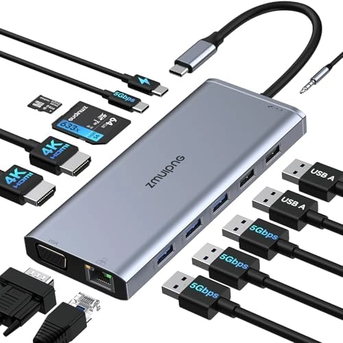 ZMUIPNG Docking Station - Dual Monitor Thunderbolt 3/4 USB C Hub