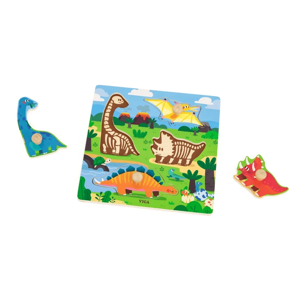 Wooden Knob Puzzle Dinosaurs - 3 +