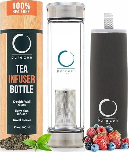 Pure Zen Tea Glass Tea Tumbler with Infuser Travel Mug - 400ml