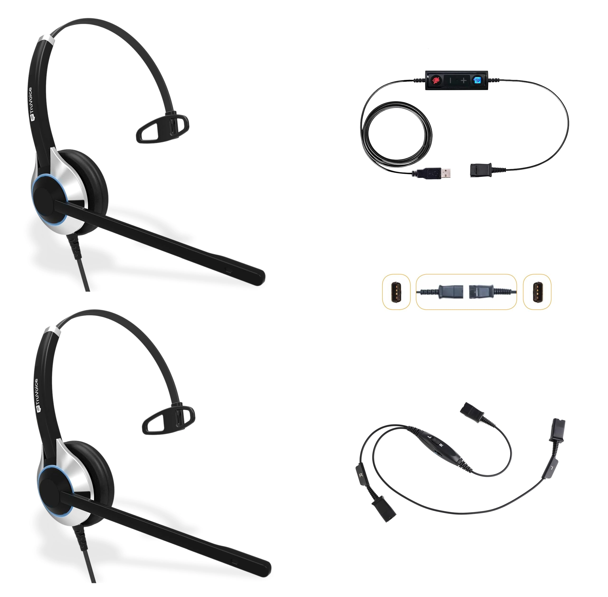 TruVoice HD500 - Wired Headset + USB Cable + Training Y Cable