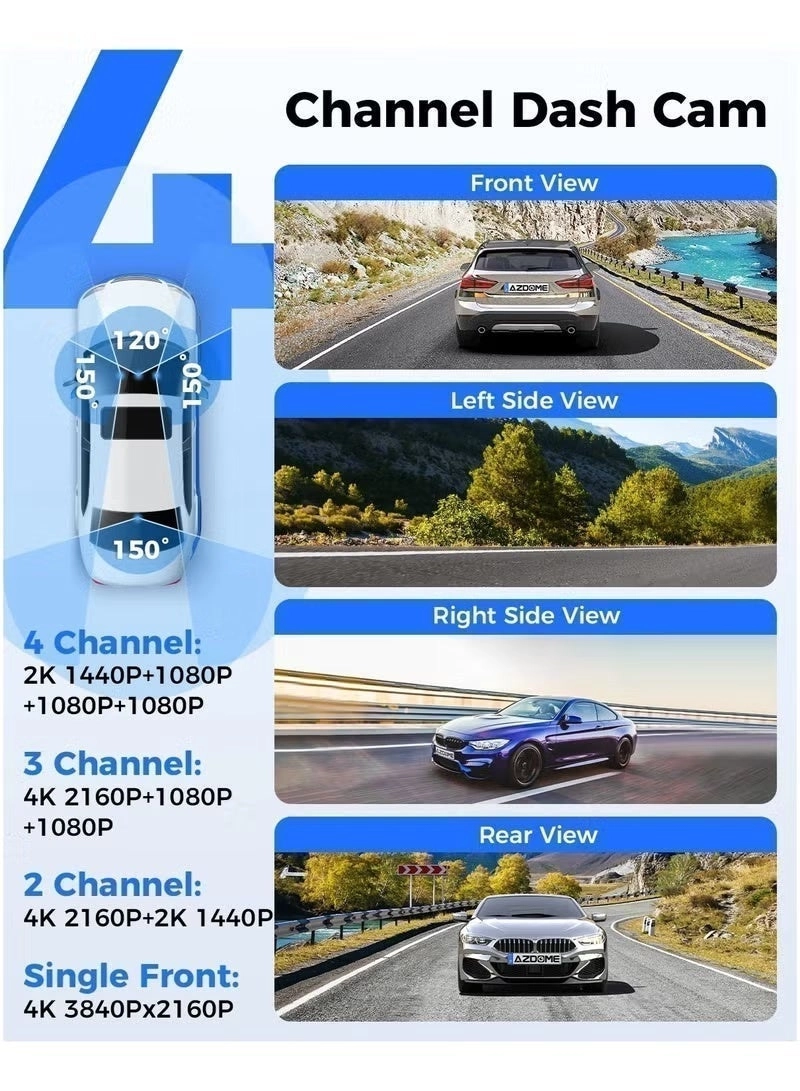 4 Channel Dash Cam - 2.5K+1K+1K+1K