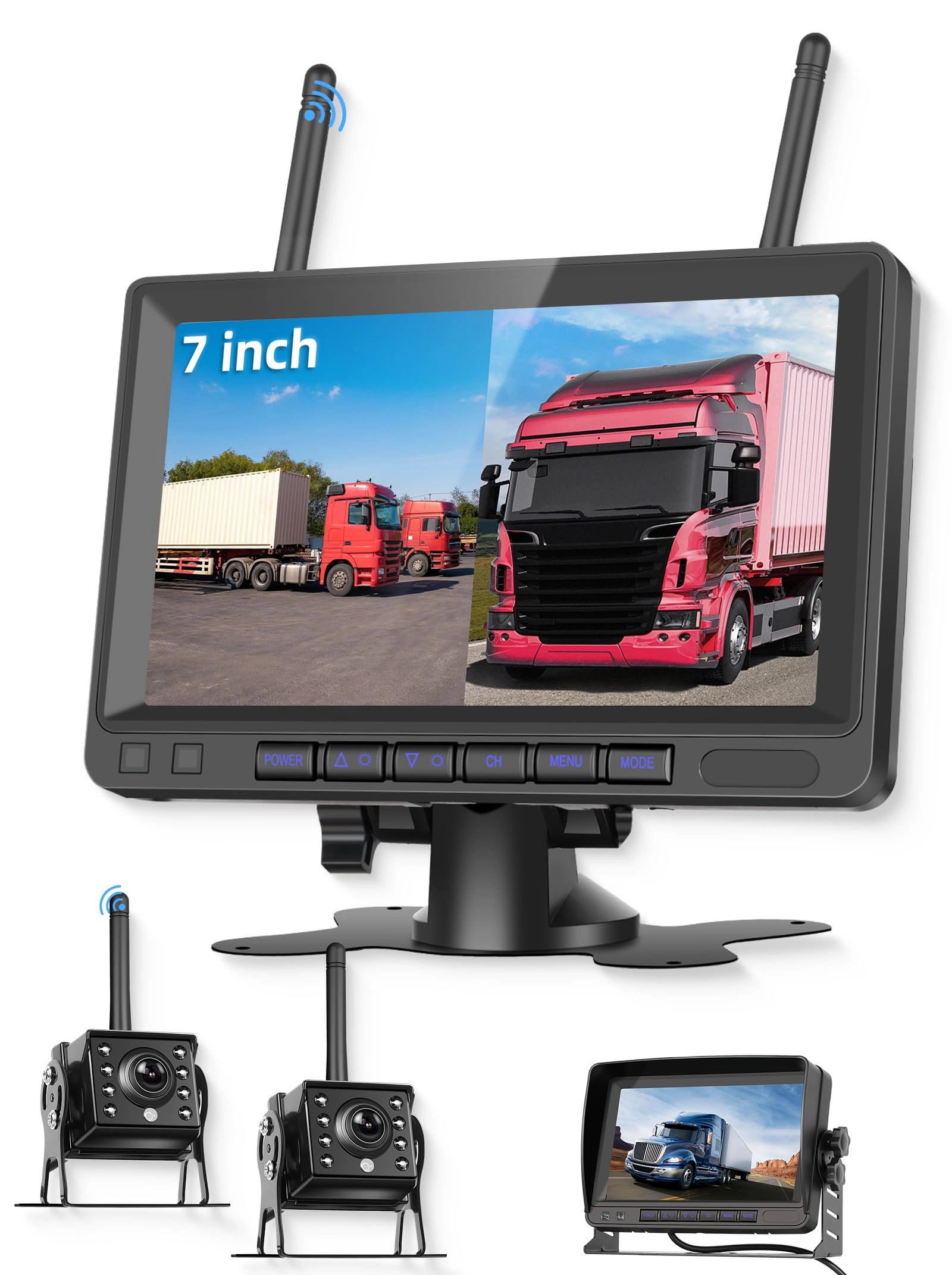 Hodozzy 7 Inch TFT LCD Monitor - Wireless + Rear View Camera - Night vision 720P