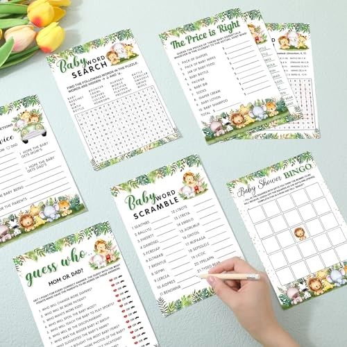 Safari Animal Baby Shower Games - English 6 - 15 years 302 Pcs