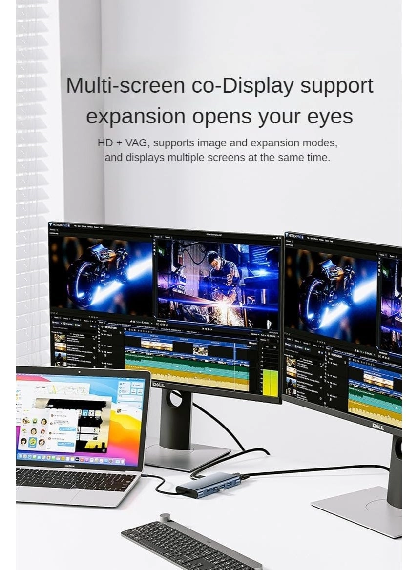 11-in-1 USB-C Hub Docking Station - USB-C MacBook & Type-C Laptop