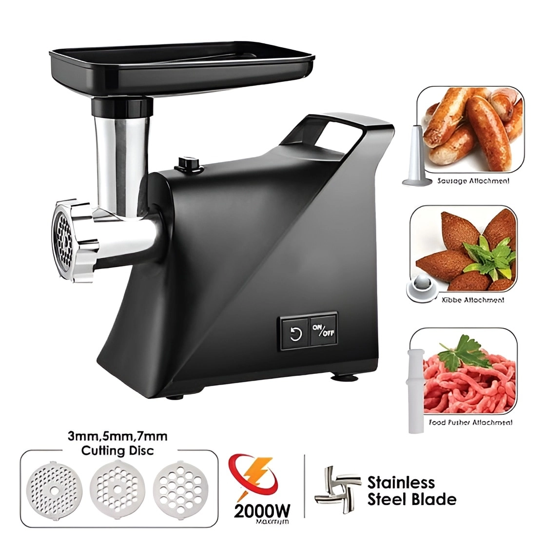 Meat Grinder - 2-Speed Reverse Function 3 Cutting Plates