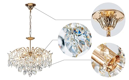 5-Light K9 Crystal Chandelier - Gold Adjustable Chain 59"