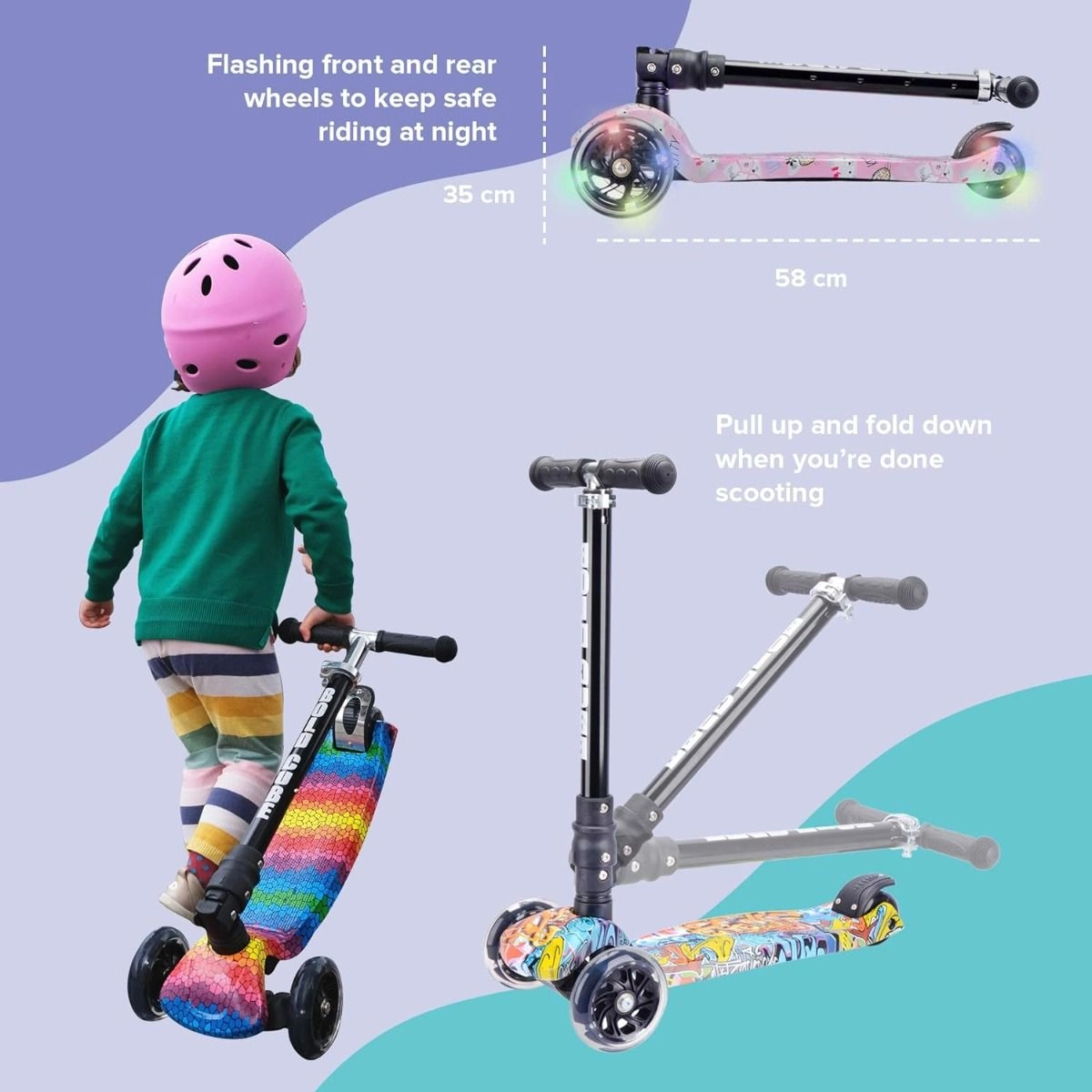 Teeny 3-Wheel Kick Scooter – LED Foldable