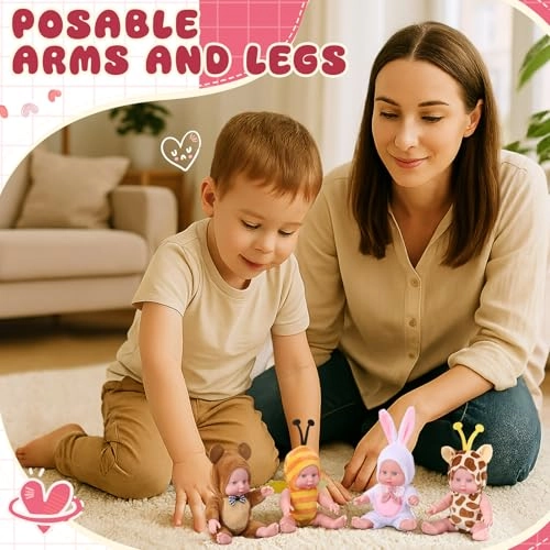 Mini Reborn Baby Doll - 7 inch Polyvinyl Chloride 4 Pcs Gift Set Ages 3+