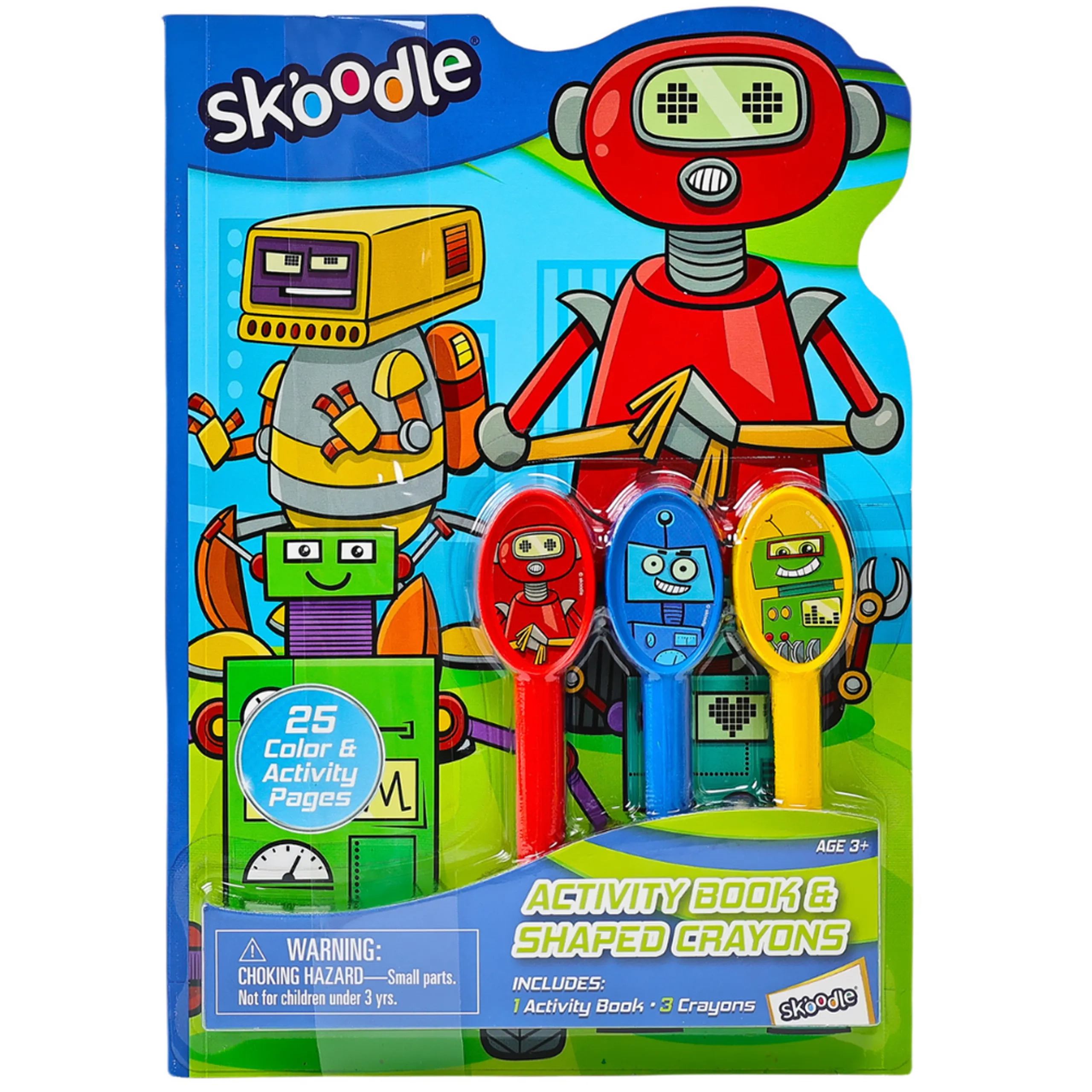 SKOODLE Activity Book & 3 Shaped Crayon Set - Robot - 3+ years 3 pcs