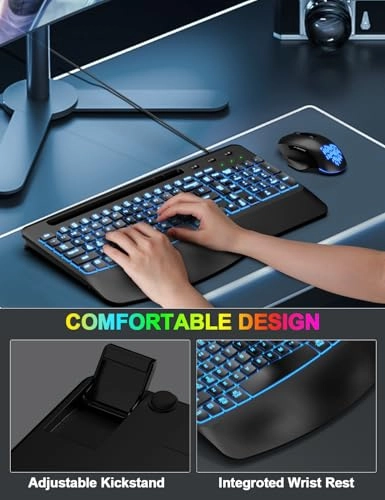 Ergonomic Backlit Computer Keyboard - Wired