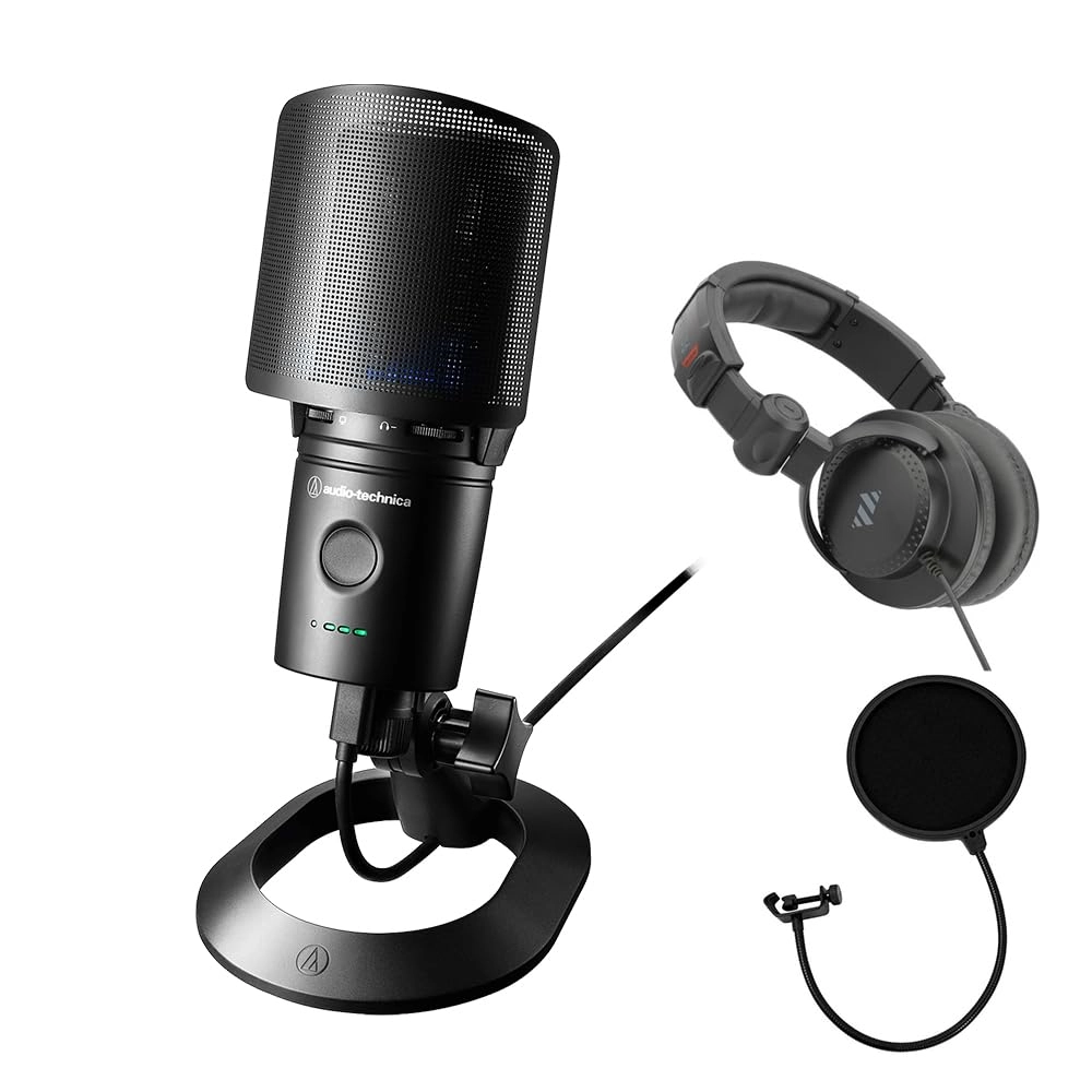 Audio-Technica AT2020USB-X + HPC-A30-MK2 + Pop Filter USB Microphone Bundle