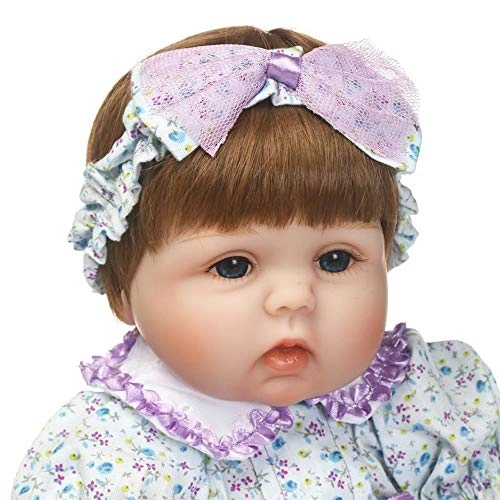 Reborn Baby Doll - 17" Silicone Vinyl Limbs and Head Girl Purple Dress Ages 3+