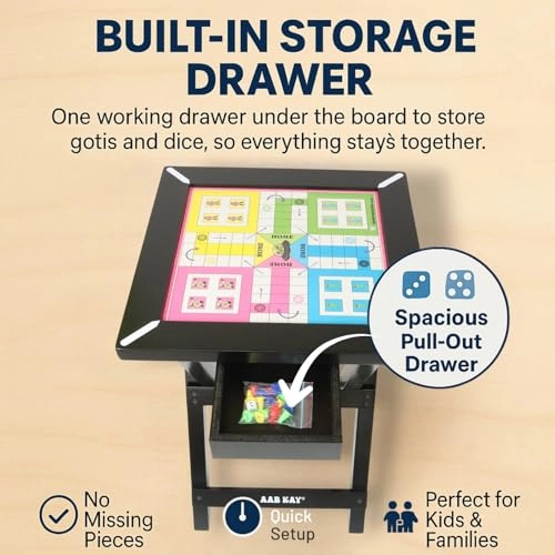 Folding Wooden Ludo Table - Stand Built-In Drawer Dark Cherry