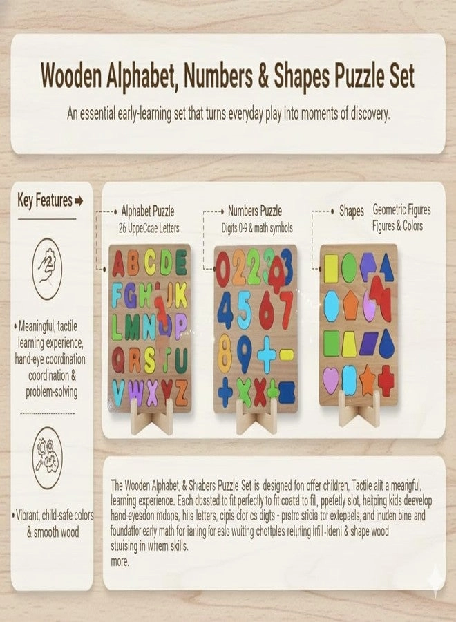 Wooden Alphabet, Numbers & Shapes Puzzle Set - Age 2-6 Years
