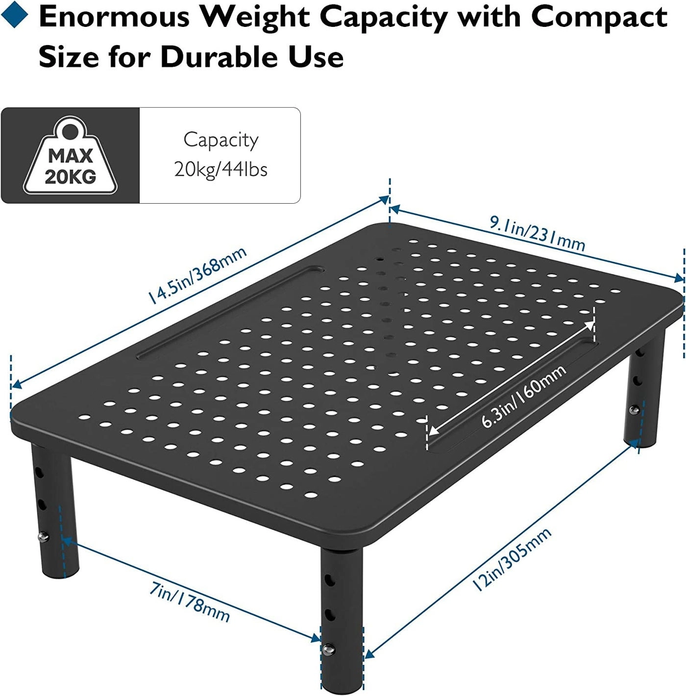 Monitor Stand - 3 Height Adjustable Airflow Vents Steel Black