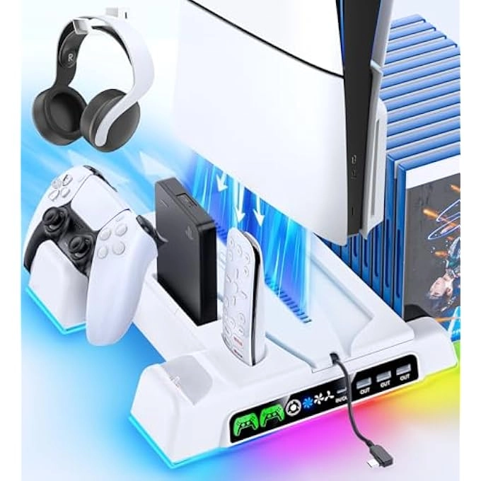 rayihni Stand & Cooling Station - AC Adapter + Cooling Fan - RGB LED + Controller Charging Station