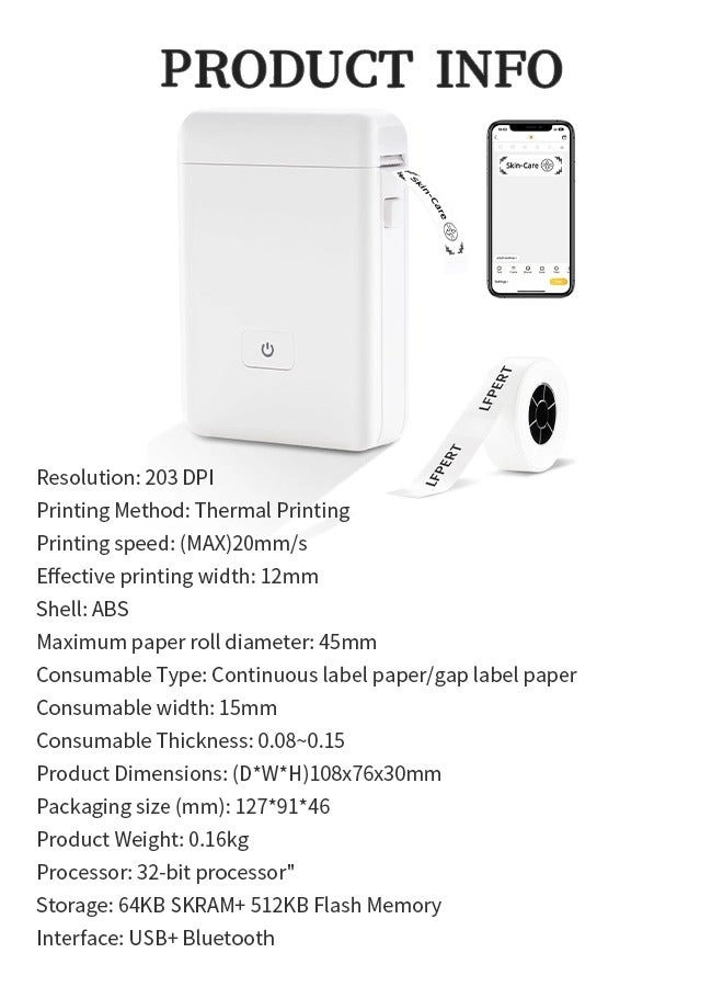 Portable Bluetooth Label Maker - Thermal Printing 12mm