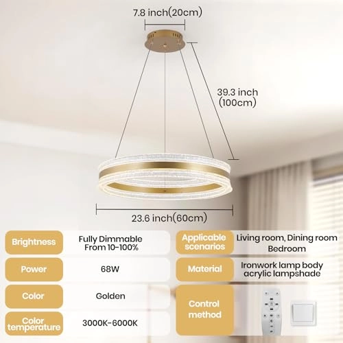 Round LED Chandelier - 3000K–6000K Dimmable