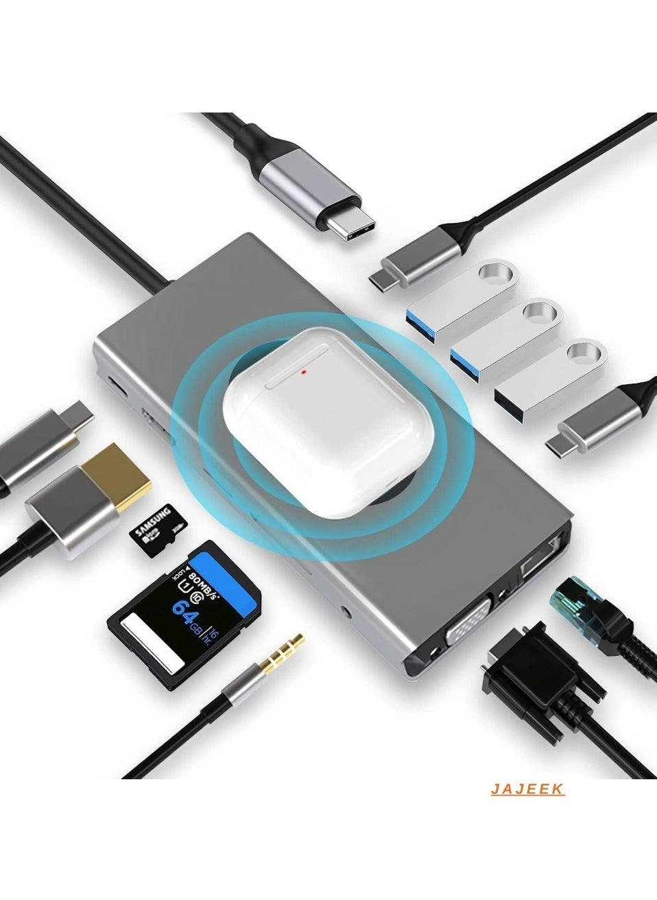 USB C Docking Station - 13-in-1 Wireless Charging 4K HDMI