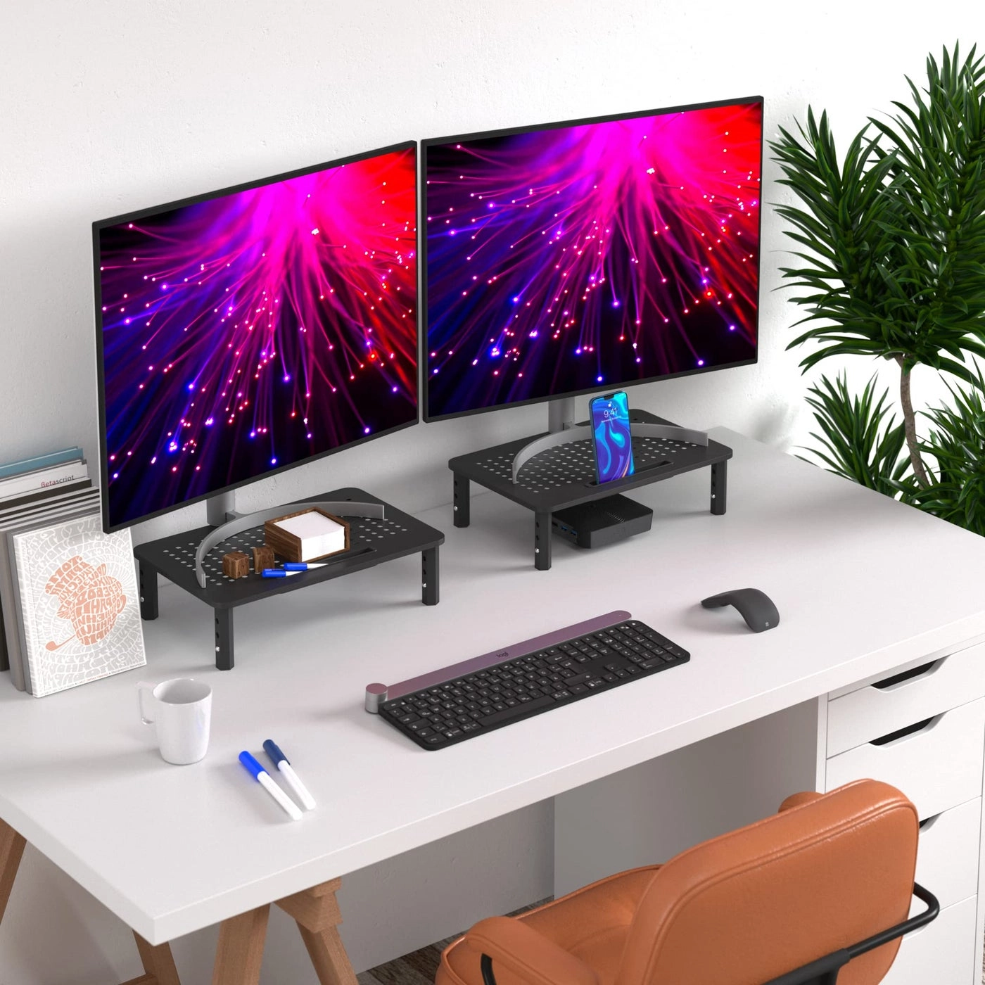 Back Saver Monitor Stand - 2 Pack Hexagonal Steel