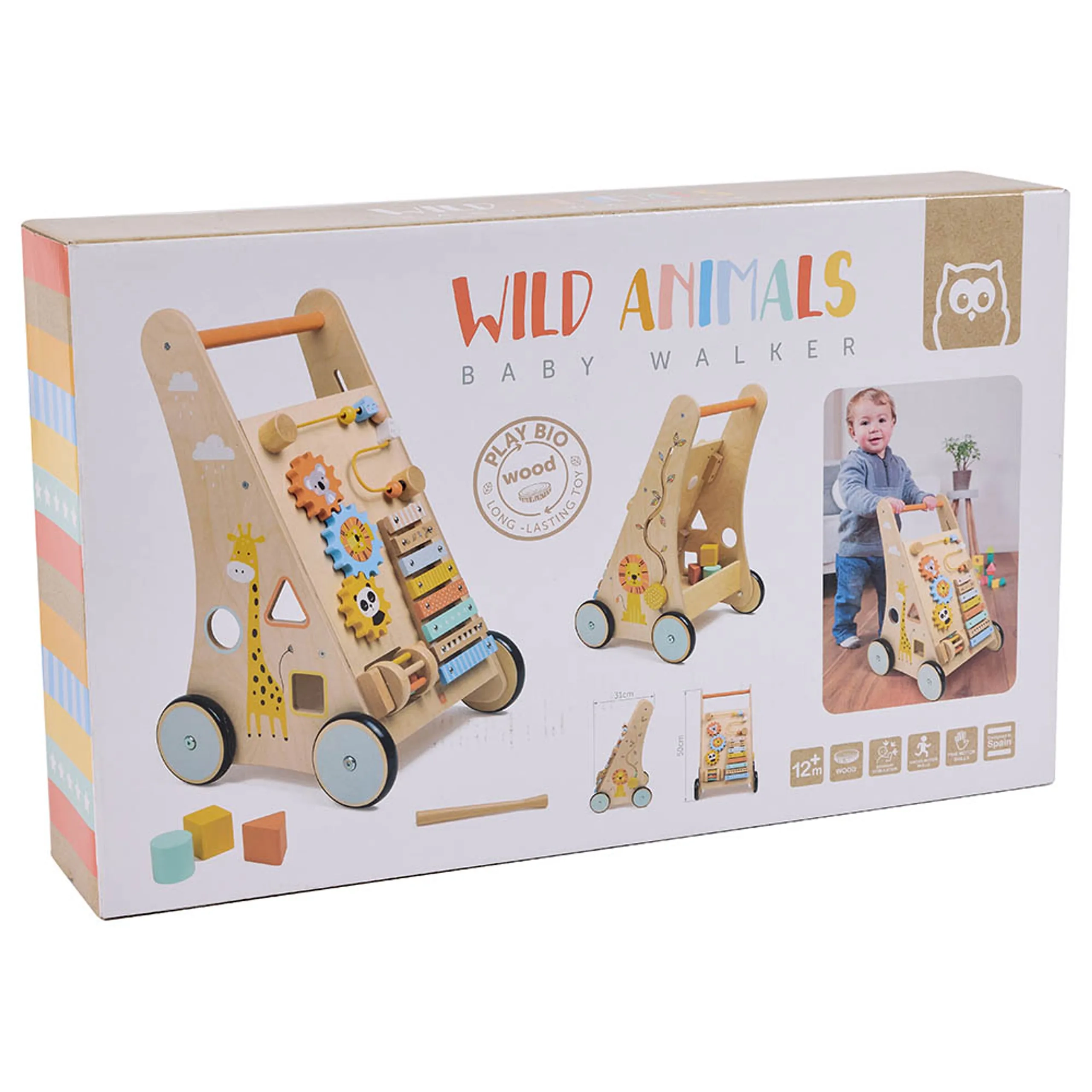 Safari Wooden Baby Activity Walker - 6 activities xylophone