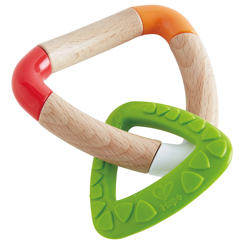 Hape Double Triangle Teether - BPA-free silicone Wooden handle