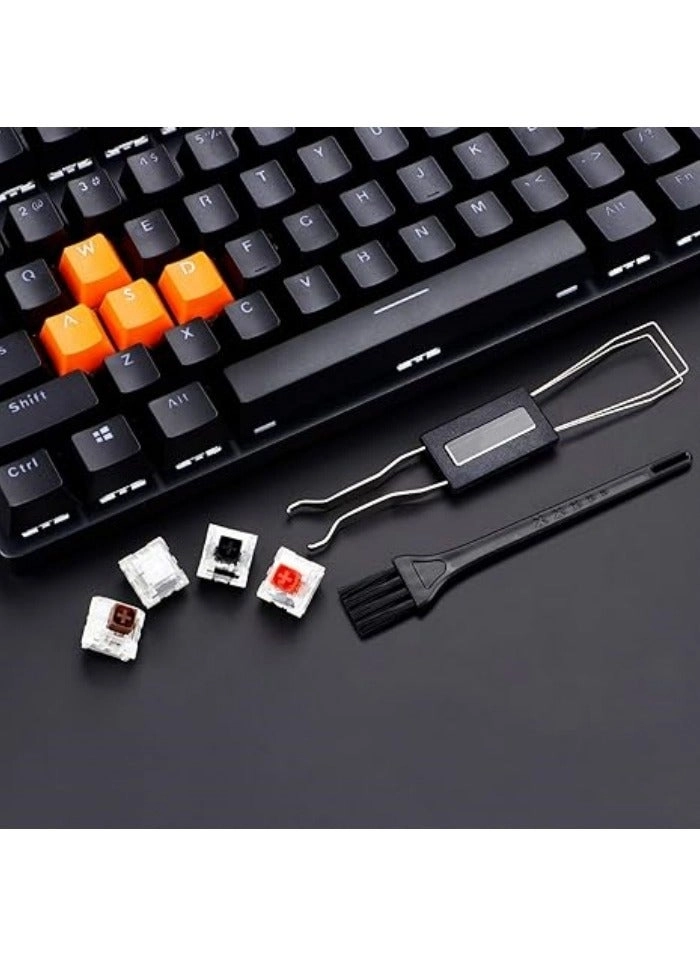 Keycap Puller - Stainless Steel + Keyboard Cleaning Brush - Anti-Static 2 Pcs