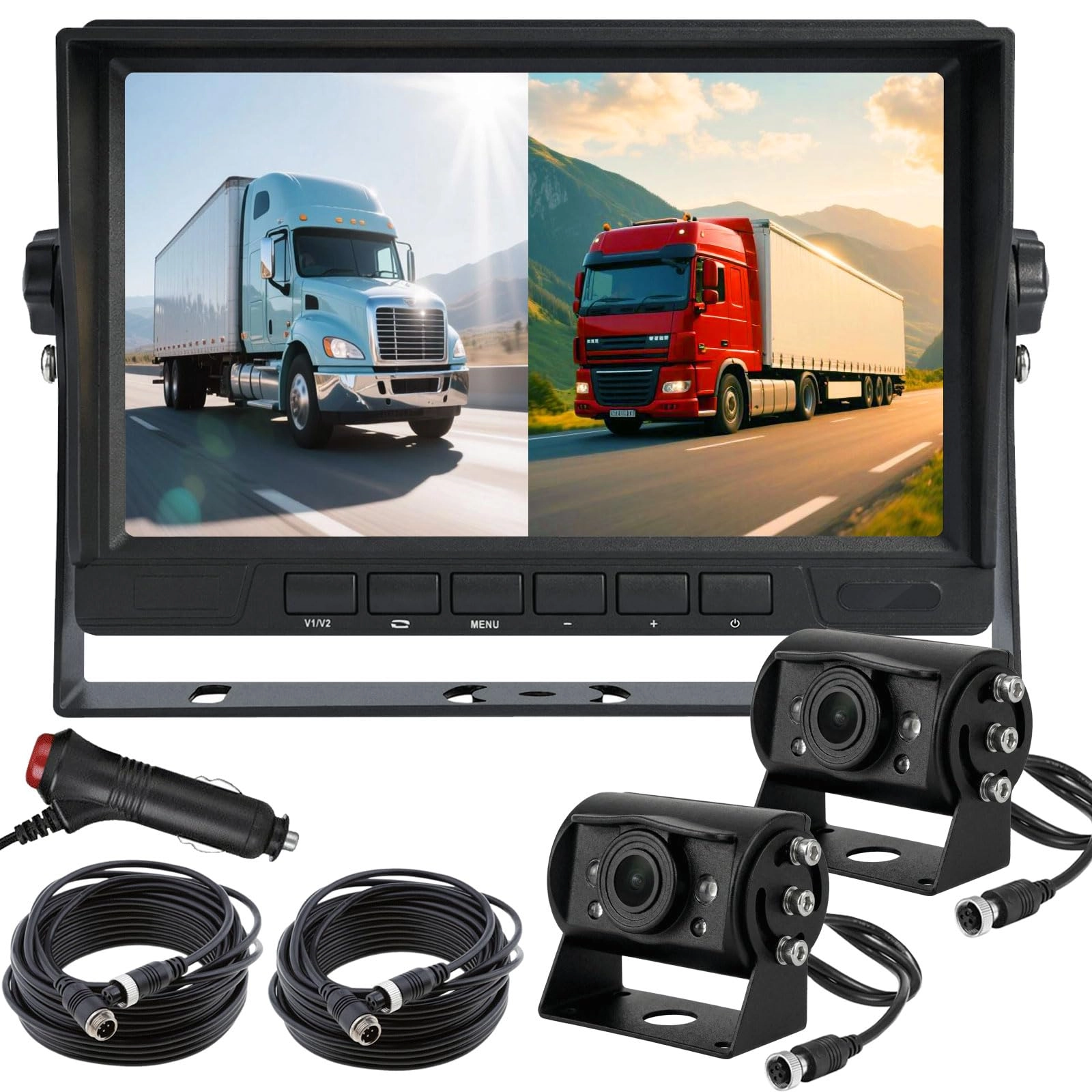 HUACANG Car Rearview Camera - 1080P Night Vision + 7 inch 2-Split Screen Monitor - Wired
