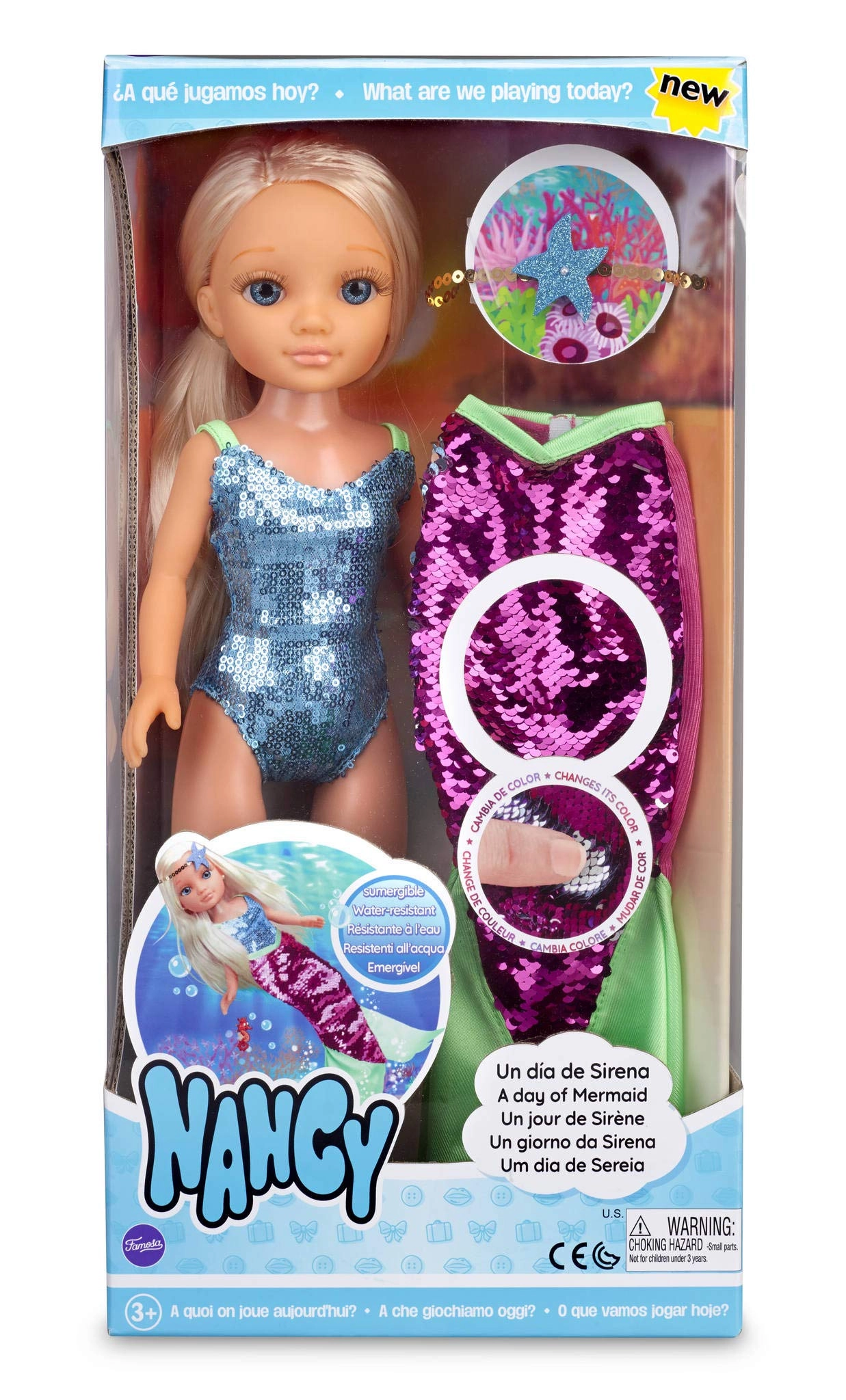 Famosa Nancy Mermaid Doll - 42cm Color Changing Sequin Mermaid Tail Ages 3+
