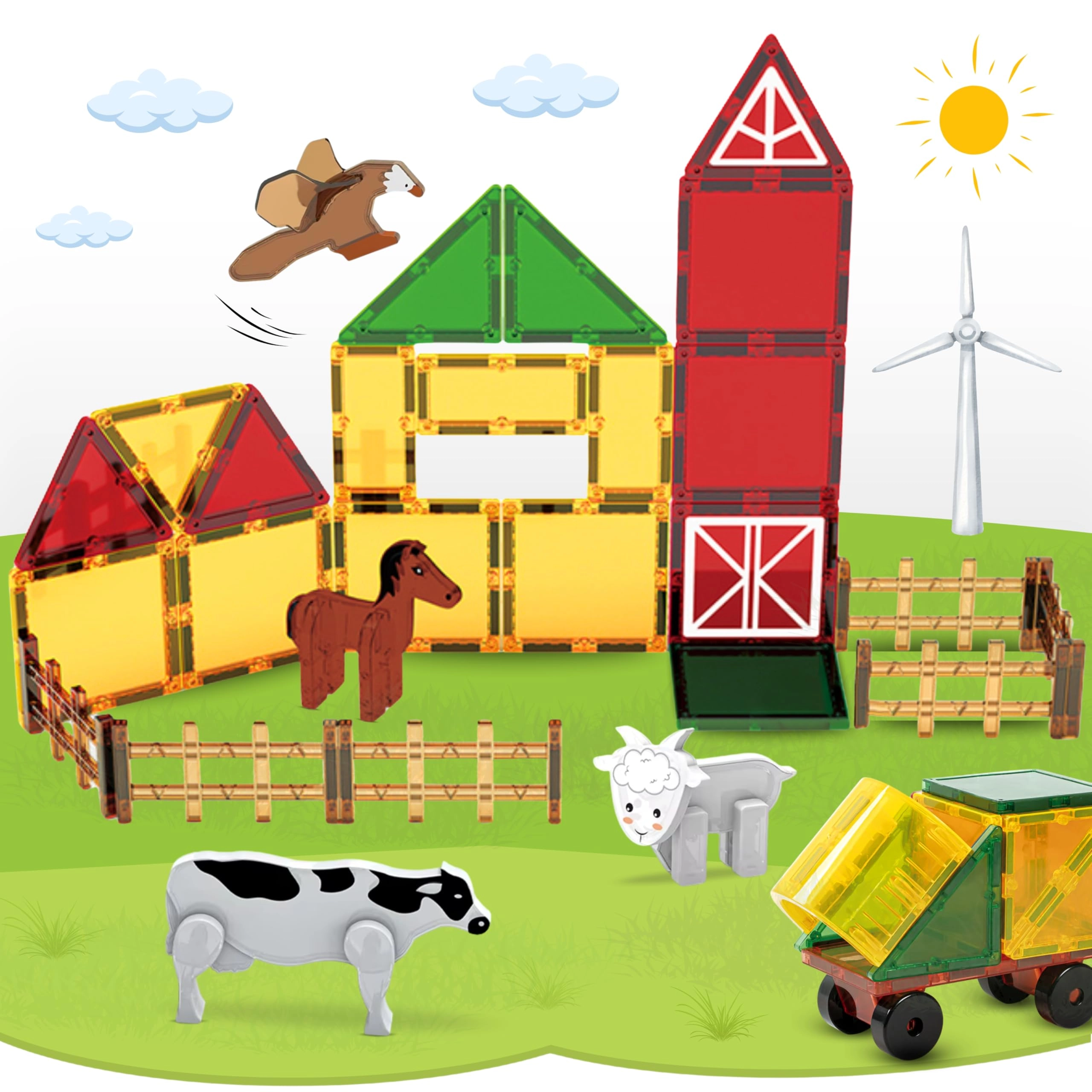 Fits4Kids Magnetic Building Blocks Farm Set - 76pcs