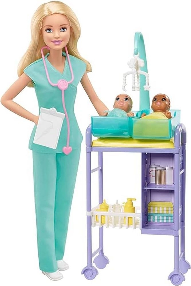 Barbie Baby Doctor Playset - Blonde Doll 2 Infant Dolls Ages 3+