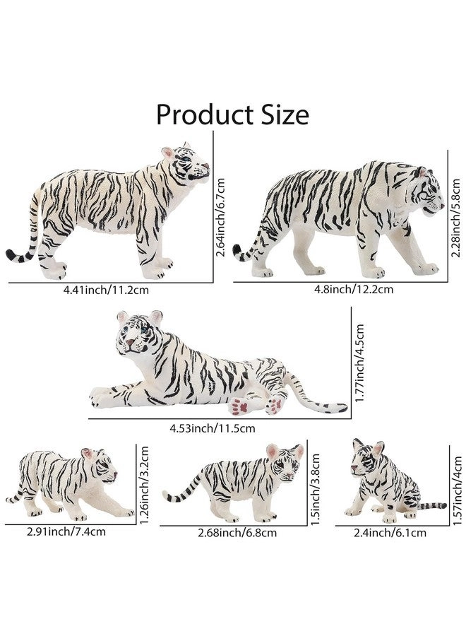 Realistic White Tigers Figurines 6 pcs