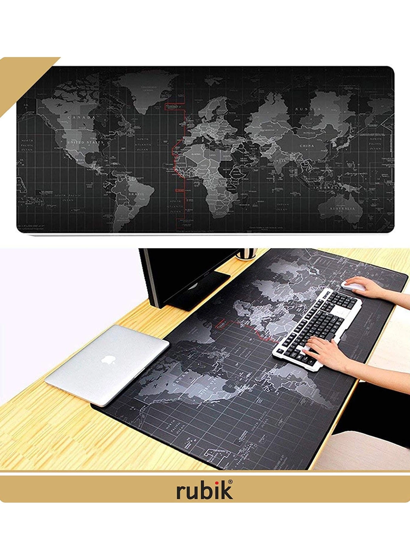 World Map Design XXL Rubber Gaming Mouse Pad - 90x40 cm