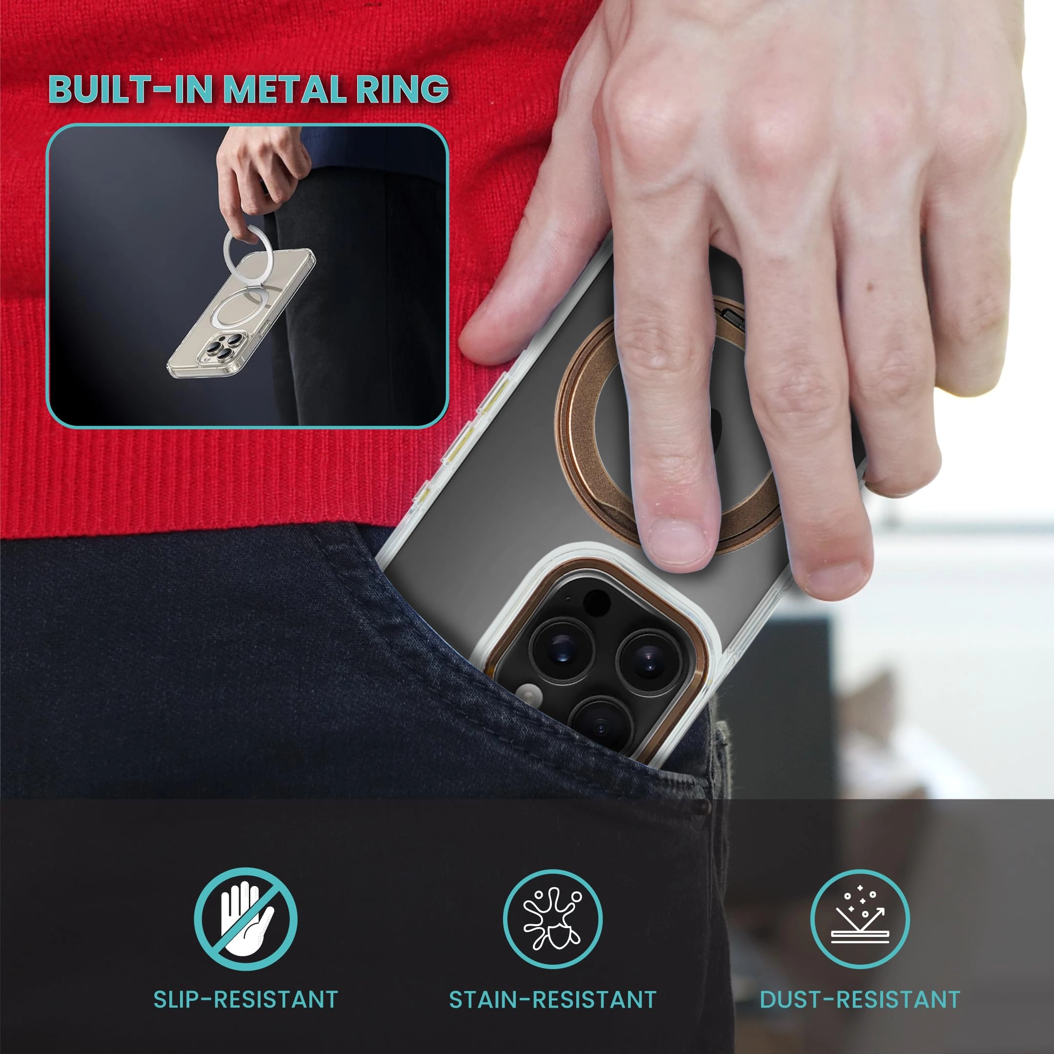 SuperSnap Clear Case with MagSafe for iPhone 16 Plus - 360° Rotating Silver Metal Ring Kickstand