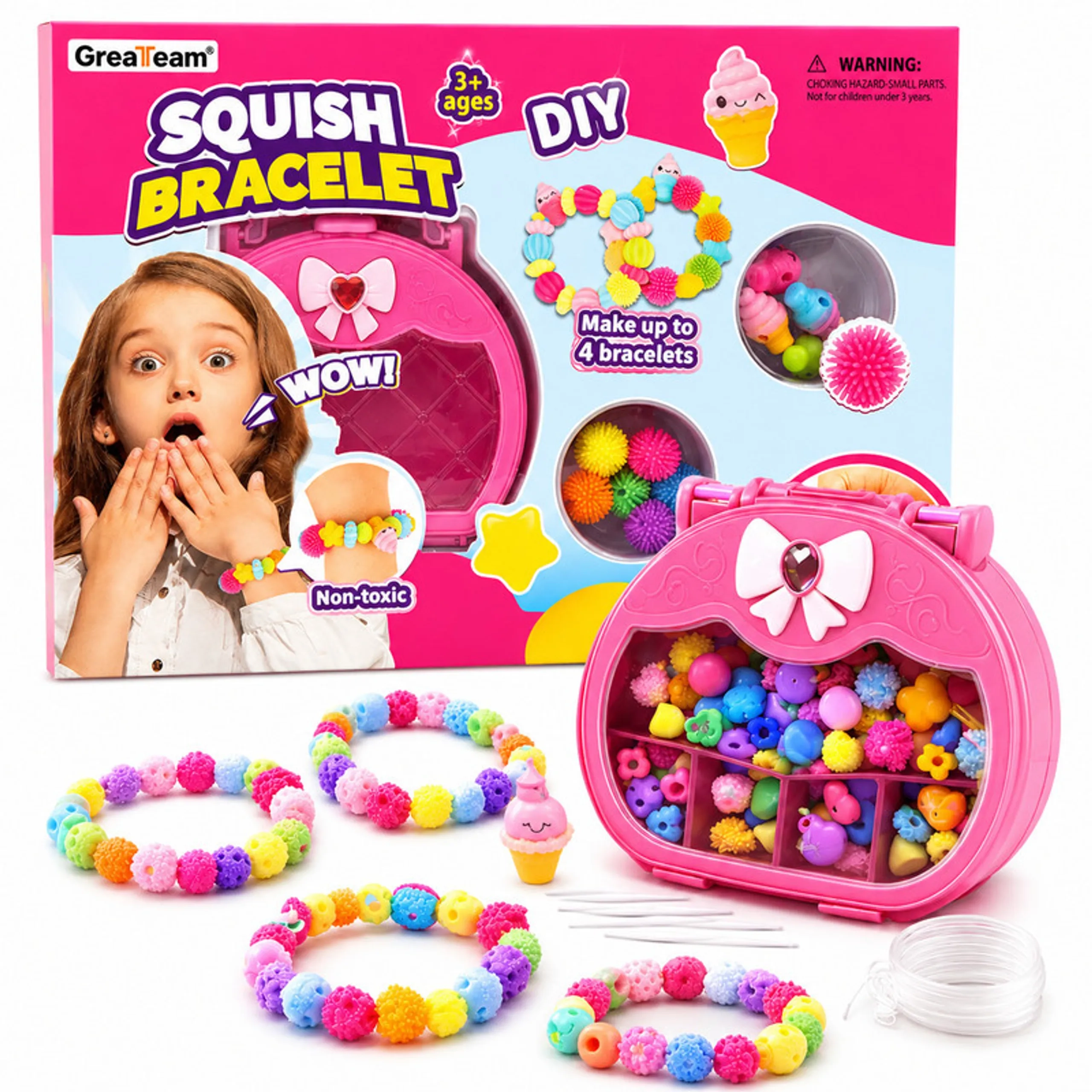 GreaTeam Squish Bracelet DIY Kit - 4pc Pink
