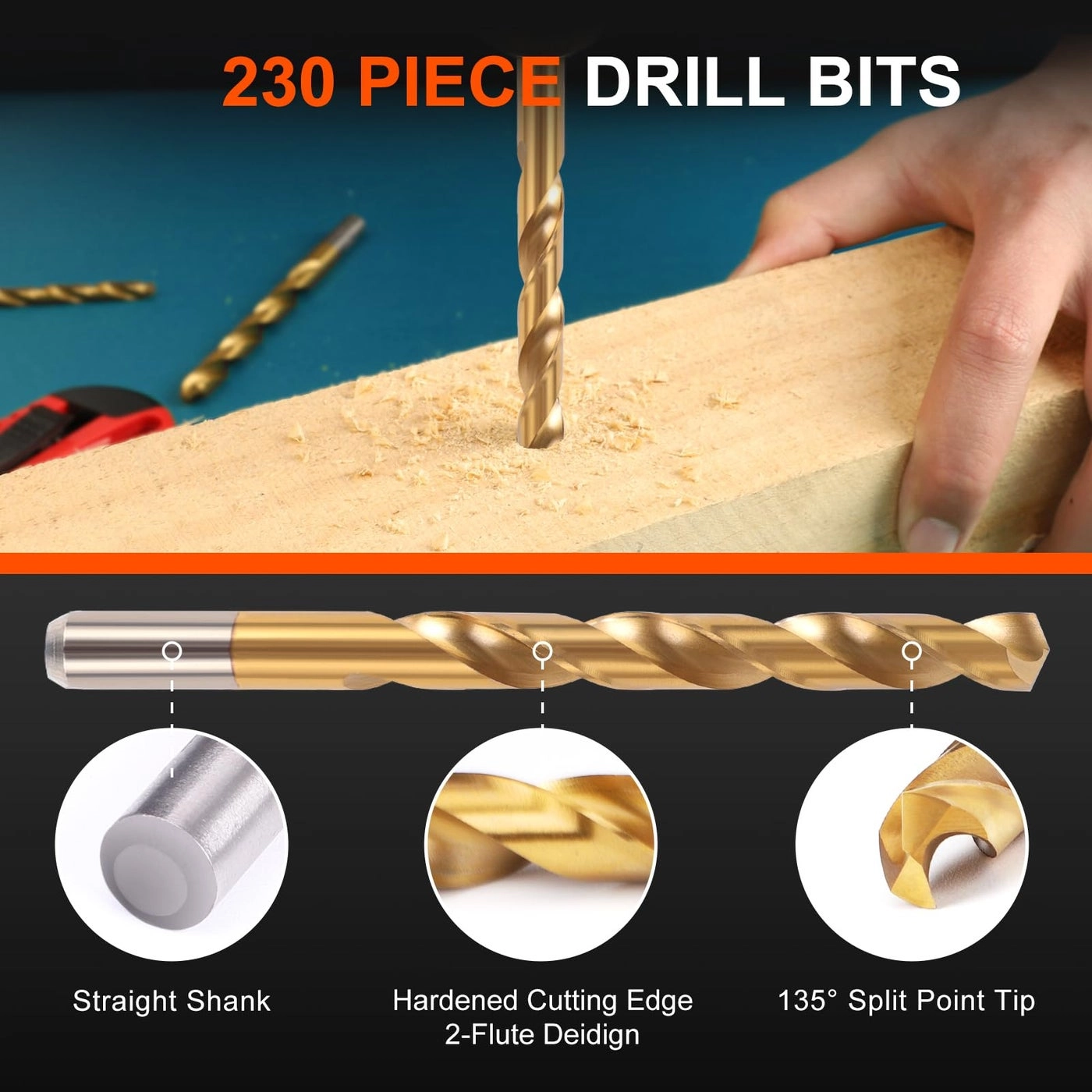 Drill Bit Set - Titanium Coated 230 Pcs 3/64" to 1/2"