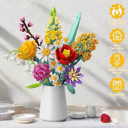 Flowers Bouquet Building Set (US20-HSB1) - 1070PCS Wildflower Botanical Collection