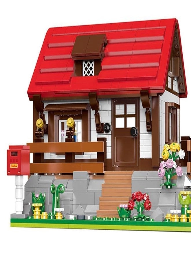 TOYVELLY Red Roof Cottage - DIY Modular House with Garden & Mailbox