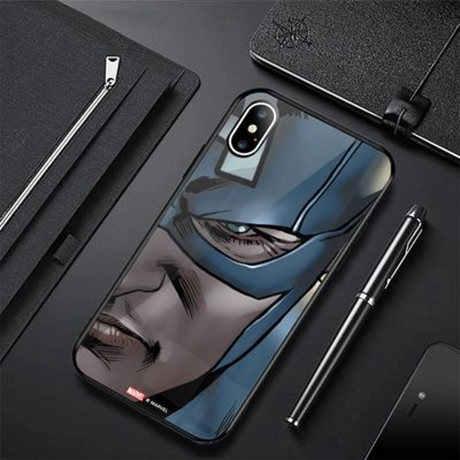 Captain America's Half Profile Face iPhone XS Cover - TPU Bumper Case + Tempered Glass Back