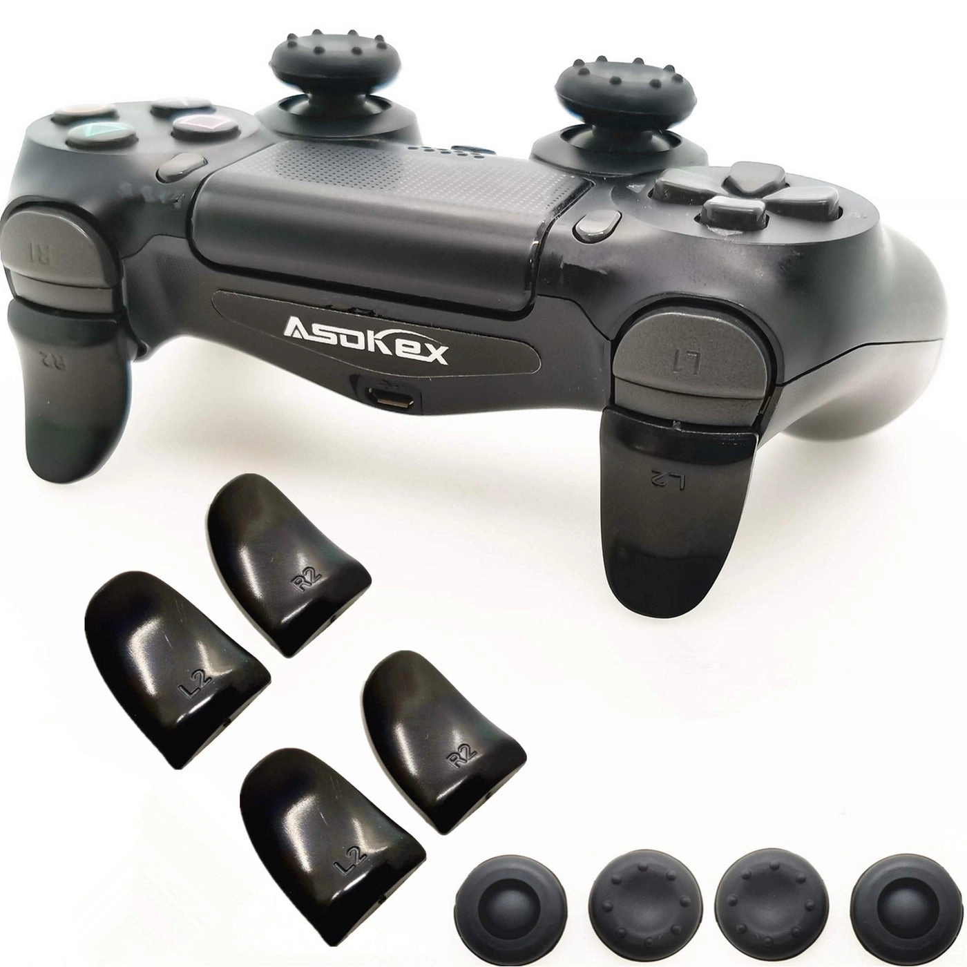 Asokex L2 R2 Ps4 Trigger Extenders - 2 Pairs 4pcs Joystick Cap Green
