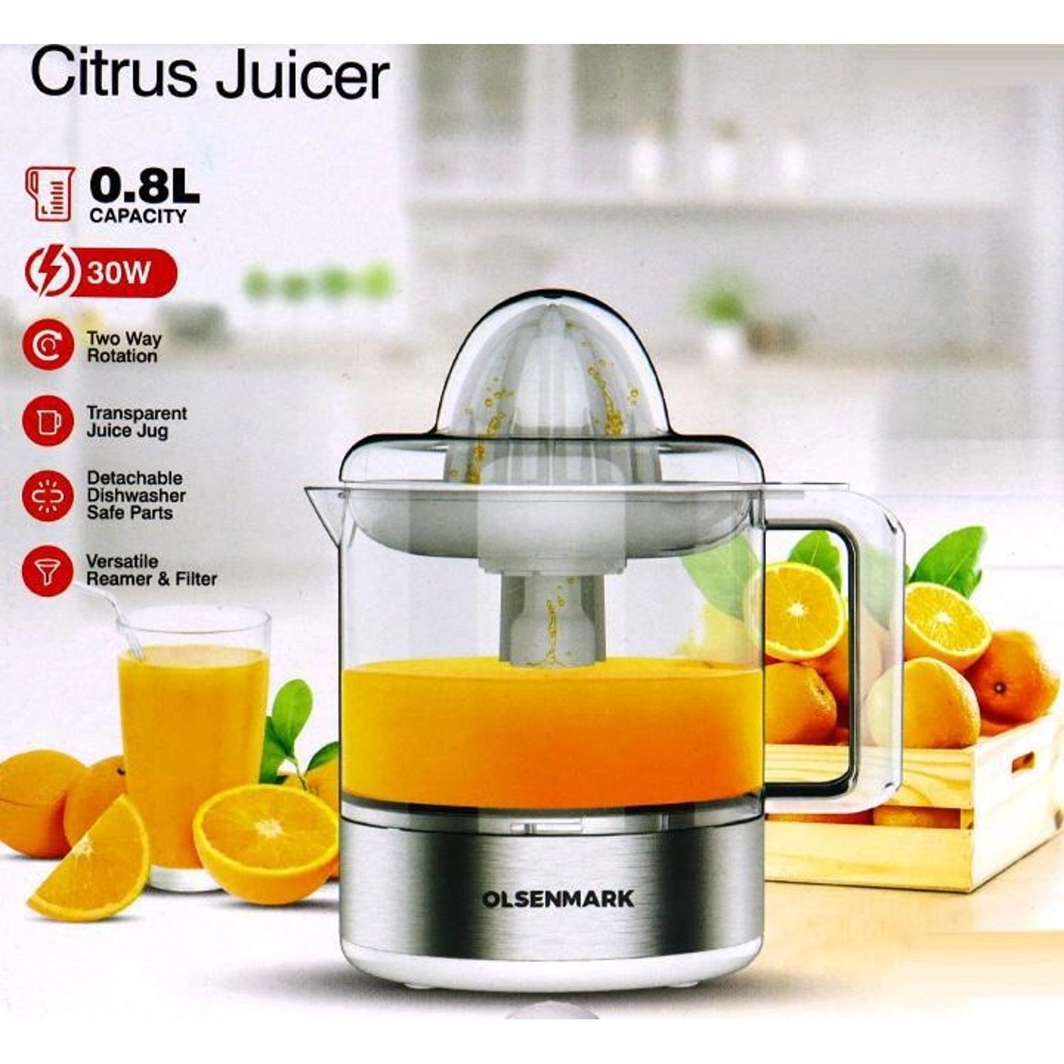 Olsenmark Electric Citrus Juicer - 30 Watt 0.8 Liter(s)