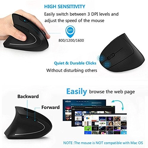 Left Handed Ergonomic Vertical Mouse - Wireless