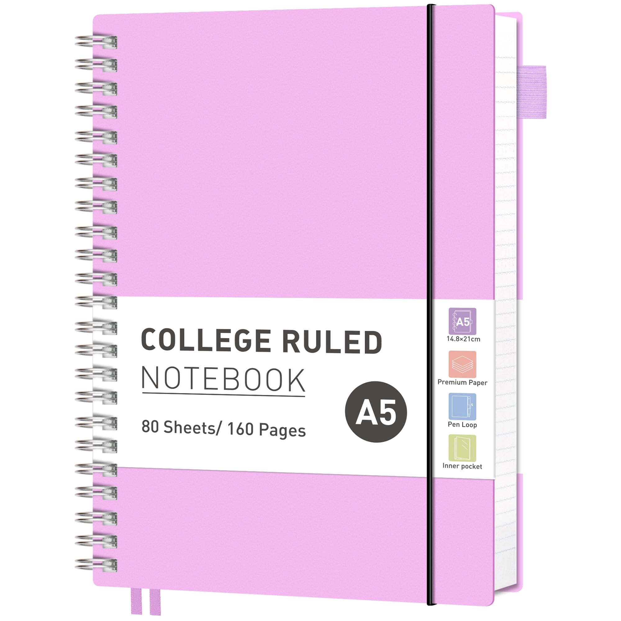 rettacy Notebook A5 Spiral - Lined 80 Sheets