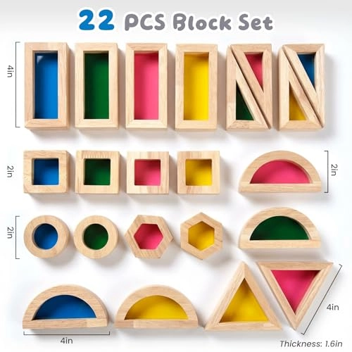 Montessori Children's Rainbow Acrylic Building Blocks - 22pcs